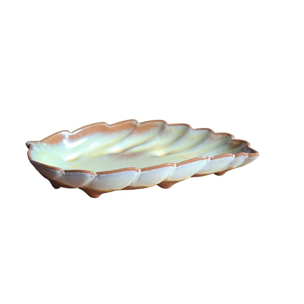 Vintage Frankoma Pottery Large Leaf Dish Desert Gold #226 Fall Cottage Grandma